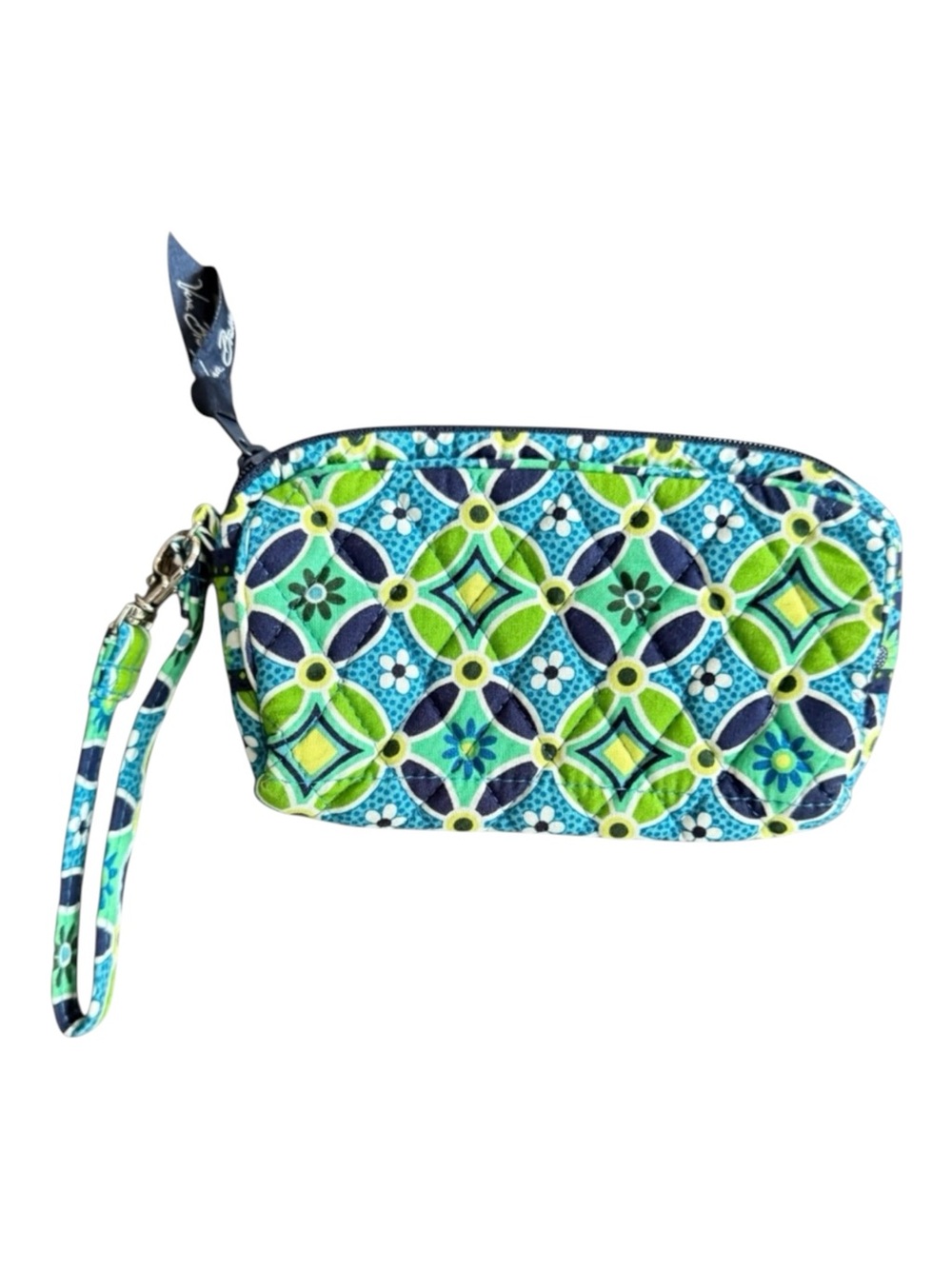 Vera Bradley Daisy Daisy Green Blue Floral Print Quilted Wristlet Retired 7”x 5”